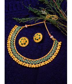 Traditional Gold Plated Green Choker Necklace 