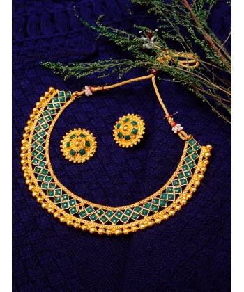 Traditional Gold Plated Green Choker Necklace 