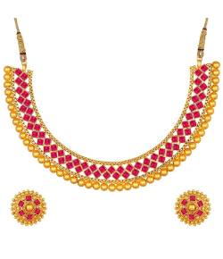 Traditional Gold  Plated Pink Choker Necklace