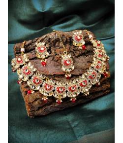 Traditional Gold Plated Choker Necklace Set with earrings & Maang Tika RAS0178