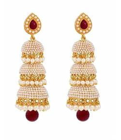 Pool Of Glowing Pearls Red Traditional Jhumki