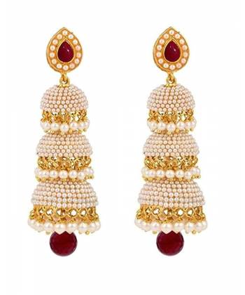 Pool Of Glowing Pearls Red Traditional Jhumki