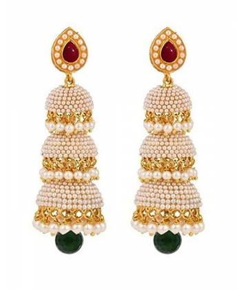 Pool Of Glowing Pearls Red-Green Traditional Jhumki