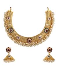 Buy Online Royal Bling Earring Jewelry Gold Platted Traditional Temple necklace Earring Set Jewellery RBS0046