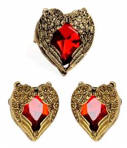 Red Heart Ring and Earrings Set
