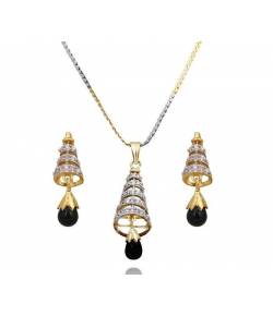 AD studded Conical pendant set With Black Drop