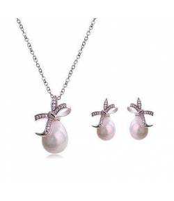 Pearl N The Bow Silver Necklace Set
