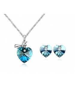 Ocean Blue Crystal Heart Necklace Set