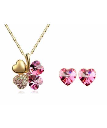 Clubbed Hearts Pink Pendant Set