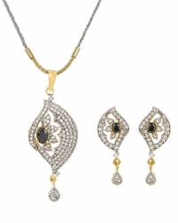 Buy Online Royal Bling Earring Jewelry AD studded Conical pendant set With Green Drop Jewellery CFS0057