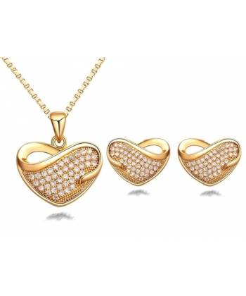 Austrian Crystal Studded Gold Plated Hearts Pendant Set
