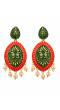 Gold Plated Beautiful Traditional Design Red & Green  Drop & Dangler Earrings With Pearls RAE0825
