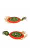 Gold Plated Beautiful Traditional Design Red & Green  Drop & Dangler Earrings With Pearls RAE0825