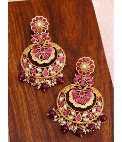 Gold-Plated Purple Kundan Heavy Earrings With Pearls RAE0851