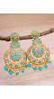Gold-Plated SeaGreen Kundan Heavy Earrings With Pearls RAE0852