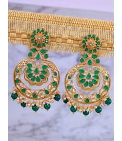 Gold-Plated Green Kundan Heavy Earrings With Pearls RAE0854