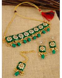 Buy Online Crunchy Fashion Earring Jewelry Crunchy Fashion Traditional Gold Plated Red & Green Stone Choker Jewellery Set RAS0535 Jewellery Sets RAS0535