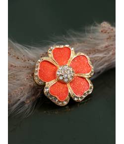 Gold-Plated Floral Design Orange Color Brooch CFBR0087