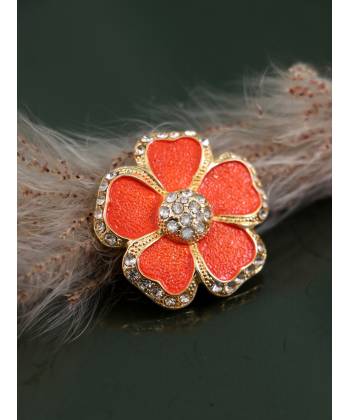 Gold-Plated Floral Design Orange Color Brooch CFBR0087