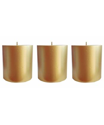 Unscented  Golden  Pillar Candle (Pack  of  -3)