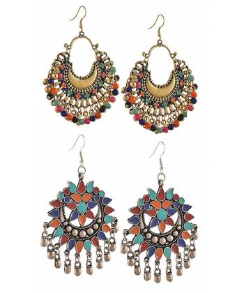 Oxidised Silver Bohemian Multi colour Earring