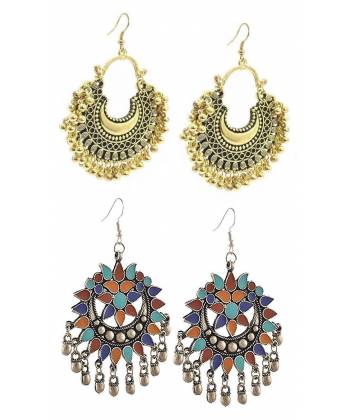 Multicolour Afghani Tribal Oxidised Silver Dangle