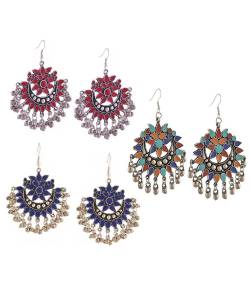 Oxidised Silver Multi-colour Afghan Earrings Combo