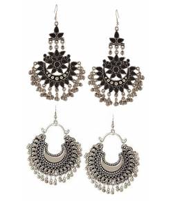 Tiaraz Fashion Black German Silver Beaded Earrings