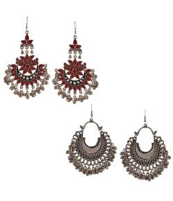 Tiaraz Fashion Red German Silver Beaded Earrings