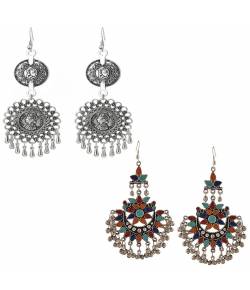 German Silver Beaded Chandbali Hook Earrings