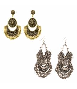 Oxidised Silver Golden Afghan Earrings Alloy Earring