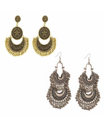 Oxidised Silver Golden Afghan Earrings Alloy Earring