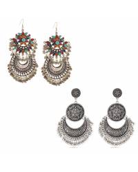 Buy Online Crunchy Fashion Earring Jewelry Oxidised Silver Red Coloured Afghan Dangler Earrings Jewellery CFE1499