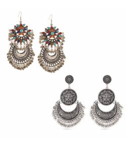 Oxidized Silver & Multi Dangler Earrings combo