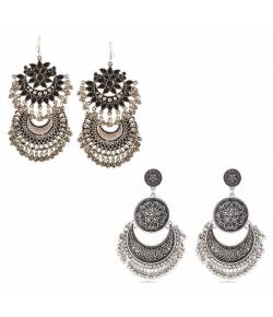 Oxidized Silver & Black Dangler Earrings