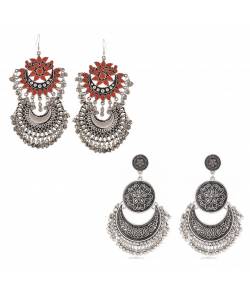 Oxidized Silver & Red Dangler Earrings