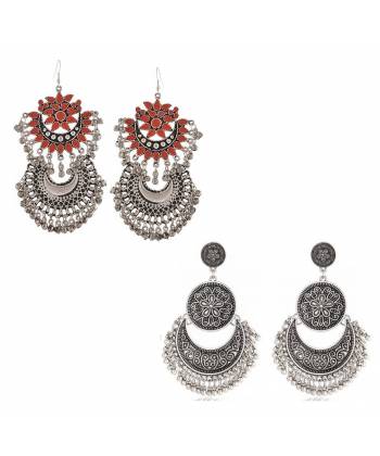 Oxidized Silver & Red Dangler Earrings
