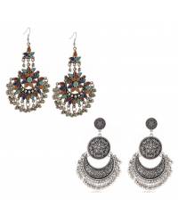 Buy Online Crunchy Fashion Earring Jewelry Bold Floral Chandelier Silver Hanging Jhumka Earrings Jewellery CFE1422