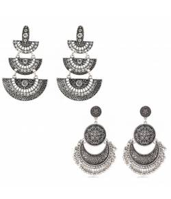 Oxidized Silver Fan Shaped Chandelier Earrings Combo