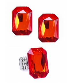 Orange Crystal Rectangular Ring- Earrings Combo Set