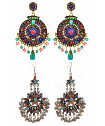 Bohemian Multi-Color Drop & Dnagler Earrings 