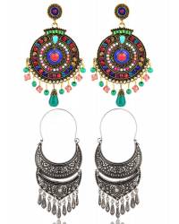 Buy Online Crunchy Fashion Earring Jewelry Oxidised Silver Multi-colour Afghan Earrings Combo Jewellery CMB0020
