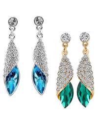 Buy Online Royal Bling Earring Jewelry Crunchy Fashion Gold-Tone Blue Stone Leaf Style Jhumka Earrings RAE2324 Drops & Danglers RAE2324