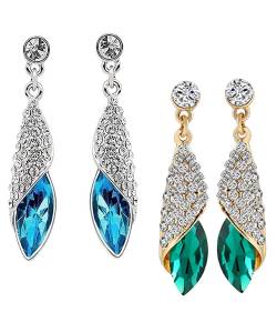 Blue-Green Crystal Dew Drop Earrings