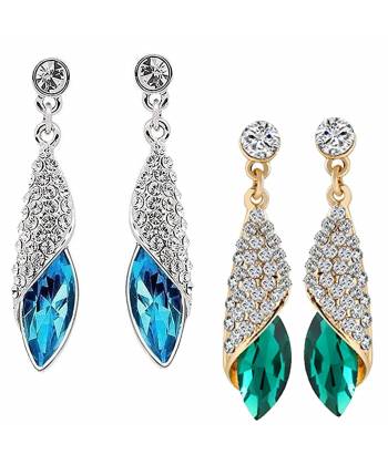Blue-Green Crystal Dew Drop Earrings