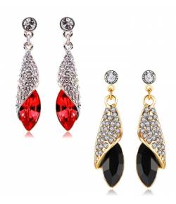 Red-Black Crystal Dew Drop Earrings