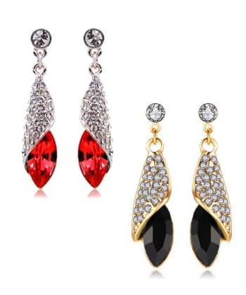 Red-Black Crystal Dew Drop Earrings