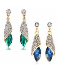 Buy Online Crunchy Fashion Earring Jewelry SwaDev Green & Silver American Diamond Studded Square Design Jewellery Set SDJS0010 Jewellery Sets SDJS0010