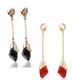 Black & Red Crystal Long Drop Earrings 