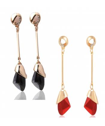 Black & Red Crystal Long Drop Earrings 